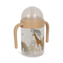 Load image into Gallery viewer, Sippy cup with animal illustrations on a white background