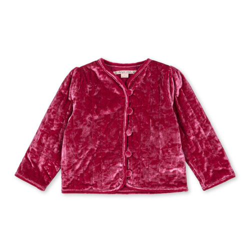 Pink velvet cardigan on a white background
