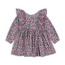 Load image into Gallery viewer, Floral dress with ruffled sleeves on a white background