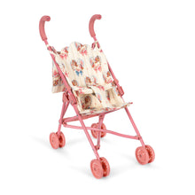 Load image into Gallery viewer, Pink doll stroller with floral canopy on a white background