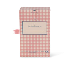 Load image into Gallery viewer, Pink checkered box with a label on a white background