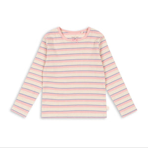 Pink and white striped long-sleeve shirt on a white background