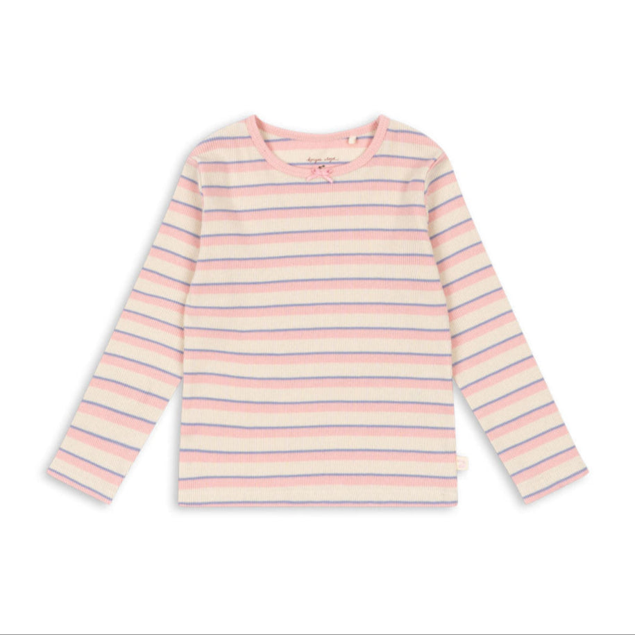 Pink and white striped long-sleeve shirt on a white background