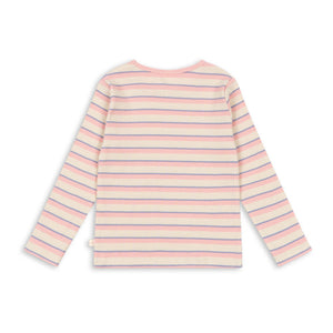 Pink and white striped long-sleeve shirt on a white background