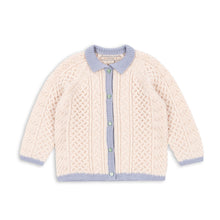 將圖片載入圖庫檢視器 Knitted cardigan with blue trim on a white background