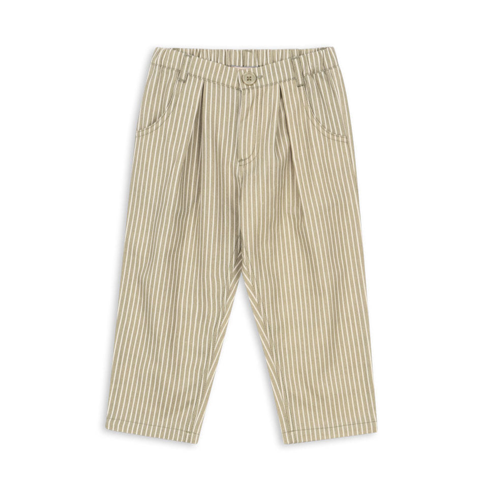 Beige and brown striped pants on a white background