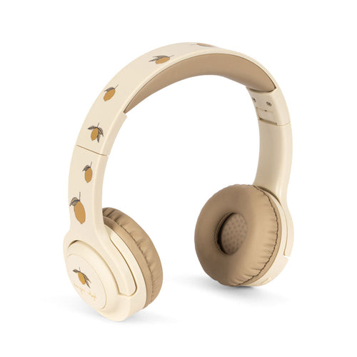 Gold headphones with decorative elements on a white background