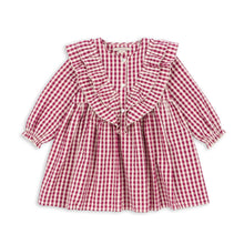 Load image into Gallery viewer, Red and white checkered blouse with ruffled details on a white background