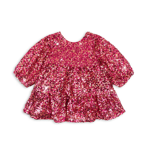 Pink sequin dress on a white background