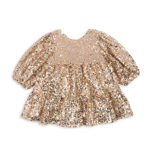 Gold sequin dress on a white background