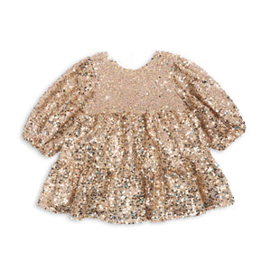 Gold sequin dress on a white background