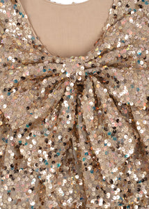 lila bow dress - gold glitter
