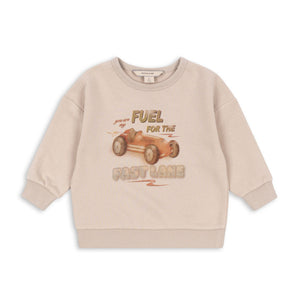 Beige sweatshirt with graphic design on a white background