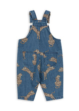 將圖片載入圖庫檢視器 Blue denim overalls with gold patterns on a white background