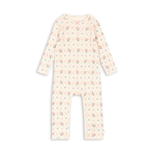 Baby onesie with floral pattern on a white background
