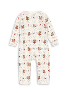 Baby onesie with bear pattern on a white background