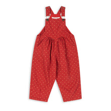Load image into Gallery viewer, Red polka dot overalls on a white background