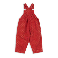 Load image into Gallery viewer, Red polka dot overalls on a white background