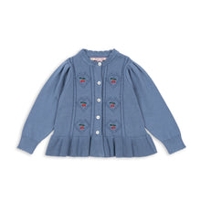 將圖片載入圖庫檢視器 Blue cardigan with floral patterns on a white background