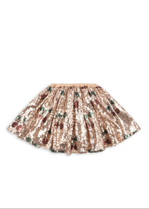 Gold sequin skirt on a white background