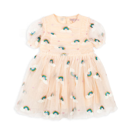 Beige dress with green floral patterns on a white background
