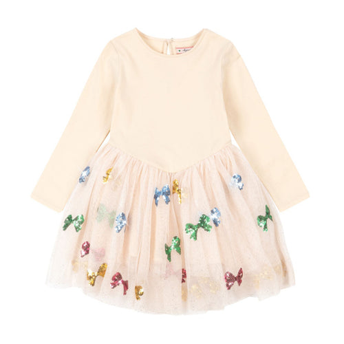 Beige dress with floral embroidery on a white background