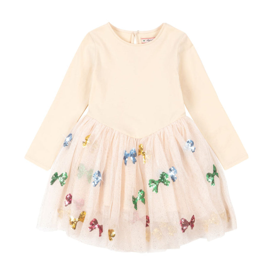 Beige dress with floral embroidery on a white background
