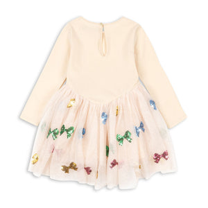 Cream-colored dress with floral embroidery on a white background
