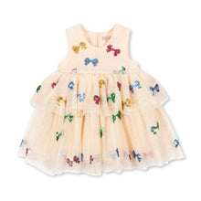 Load image into Gallery viewer, Beige dress with colorful butterfly and bow patterns on a white background