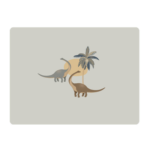 Placemat with dinosaur and palm tree design on a white background