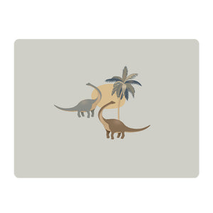 Placemat with dinosaur and palm tree design on a white background