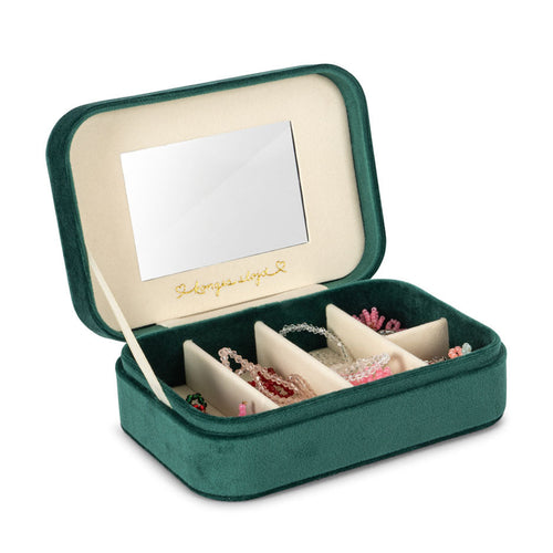 Green jewelry box with a mirror lid on a white background