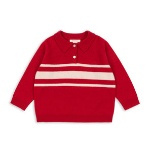 Red sweater with white stripes on a white background
