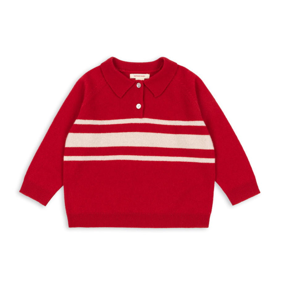 Red sweater with white stripes on a white background