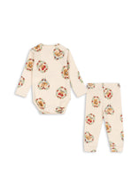 Load image into Gallery viewer, Floral baby bodysuit and pants set on a white background