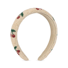 將圖片載入圖庫檢視器 Beige headband with embroidered red berries and green leaves on a white background