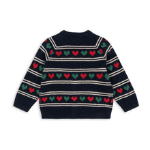 Load image into Gallery viewer, Navy sweater with heart pattern on a white background