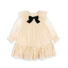 Load image into Gallery viewer, Cream-colored dress with a black bow on a white background