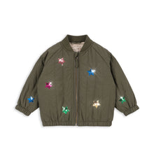 Load image into Gallery viewer, Green jacket with colorful star patterns on a white background