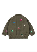 Load image into Gallery viewer, Green jacket with colorful star-shaped embellishments on a white background