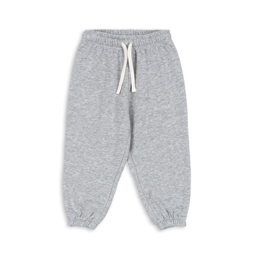 Gray sweatpants with a white drawstring on a white background