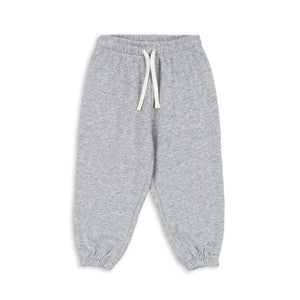 Gray sweatpants with a white drawstring on a white background