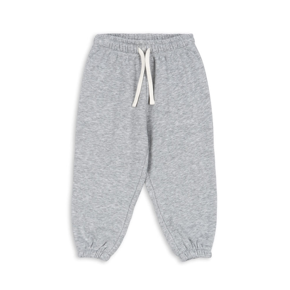 Gray sweatpants with a white drawstring on a white background