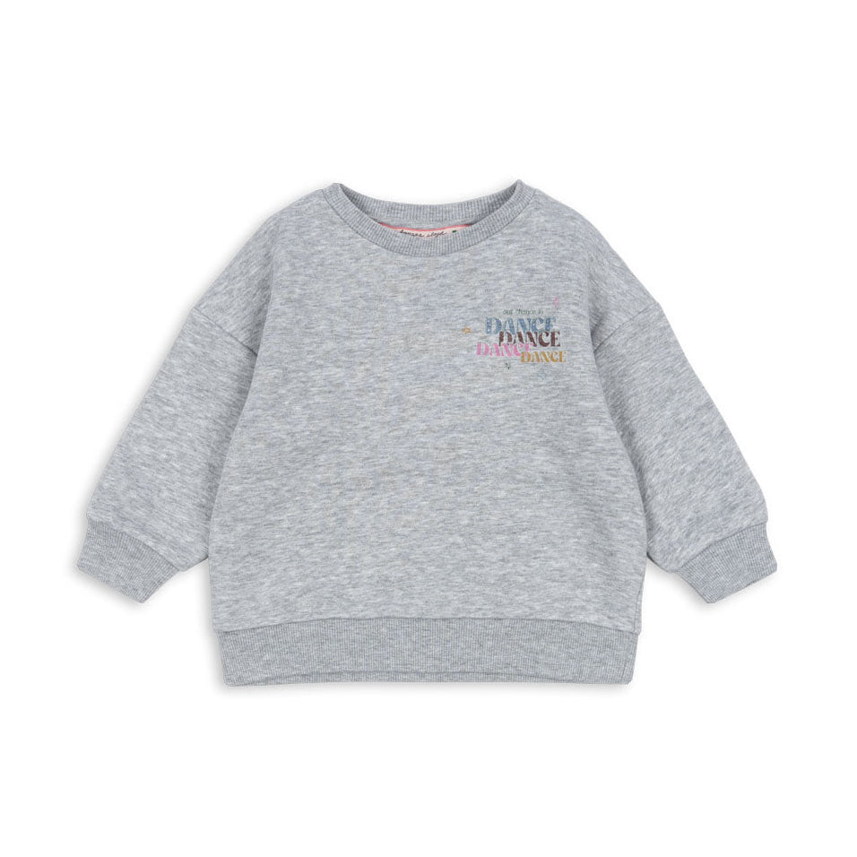 Gray sweatshirt with a logo on a white background