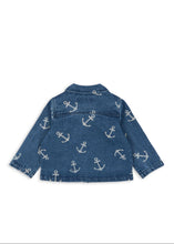 將圖片載入圖庫檢視器 Blue denim jacket with anchor pattern on a white background