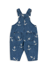 Load image into Gallery viewer, Blue denim overalls with anchor pattern on a white background