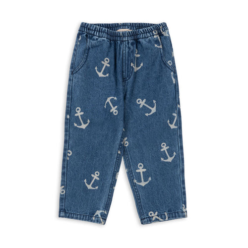 Blue jeans with anchor pattern on a white background