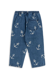 Blue jeans with anchor pattern on a white background