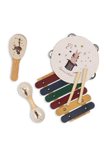 將圖片載入圖庫檢視器 Set of children&#39;s musical instruments including a tambourine, maracas, and xylophone on a white background.