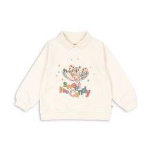 Load image into Gallery viewer, Beige sweatshirt with colorful text and graphics on a white background